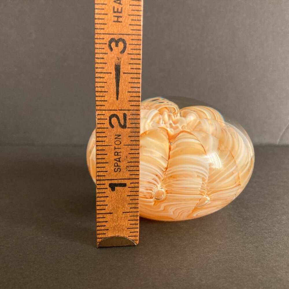 Joe Rice Art Glass Paperweight With Swirled Floral Gold Ribbon Design - Picture 9 of 10